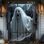 Halloween Horror Window Curtain Banner – Witch, Zombie & Ghost Hanging Decoration