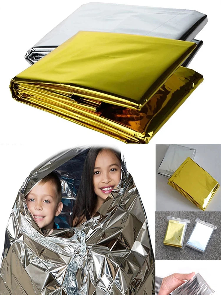 Emergency Thermal Poncho Blanket Lightweight Water-Resistant Windproof Sunshade Reusable First Aid Mat Pad Cover