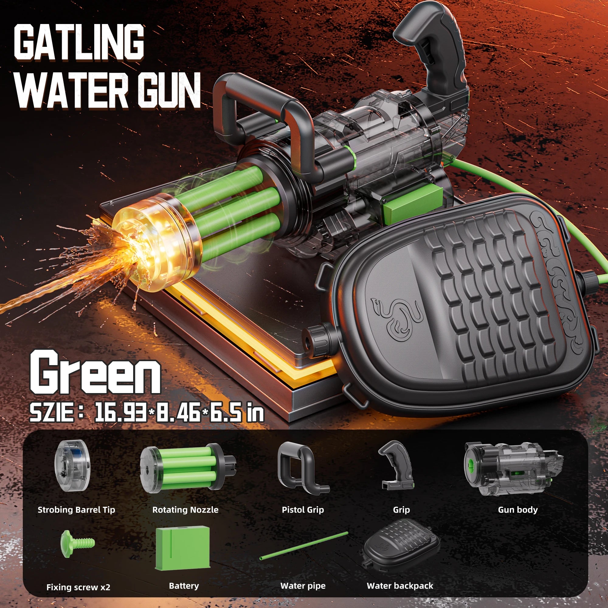 Rotating Gatling Water Gun Large High Pressure Large Capacity Backpack Playing Water Fight Children's Outdoor Toy