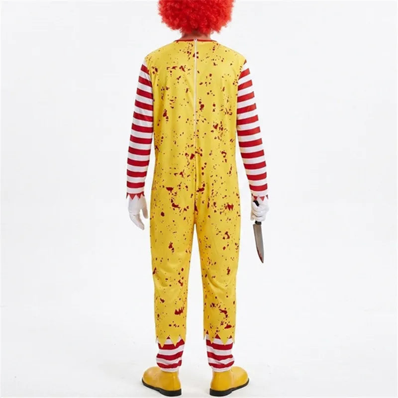 Adult Killer Clown Costume Set – Striped Long-Sleeve Jumpsuit with Matching Socks, Scary Halloween Carnival Outfit, Haunted House & Cosplay Costume