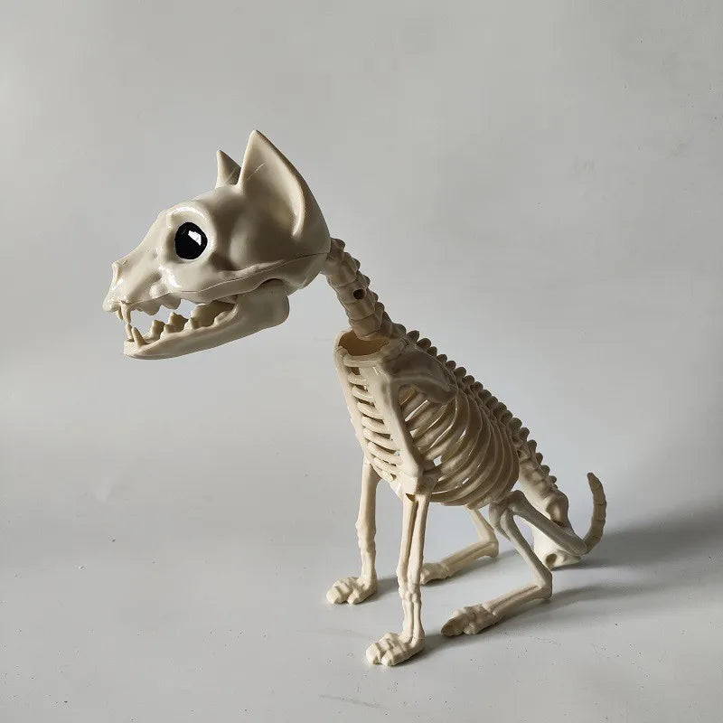 Halloween Animal Skeleton Cat & Dog Models – Realistic Horror Skeleton Ornaments for Haunted House, Garden & Party Decorations