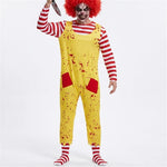 Adult Killer Clown Costume Set – Striped Long-Sleeve Jumpsuit with Matching Socks, Scary Halloween Carnival Outfit, Haunted House & Cosplay Costume