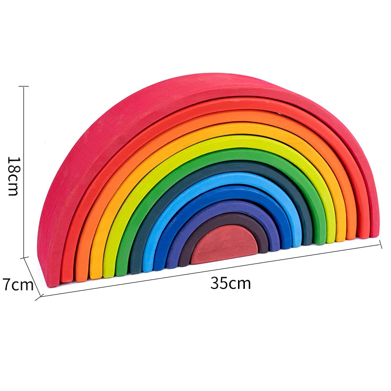 Baby Monterssori Educational toy Wooden Rainbow Block Stacking Building Blocks