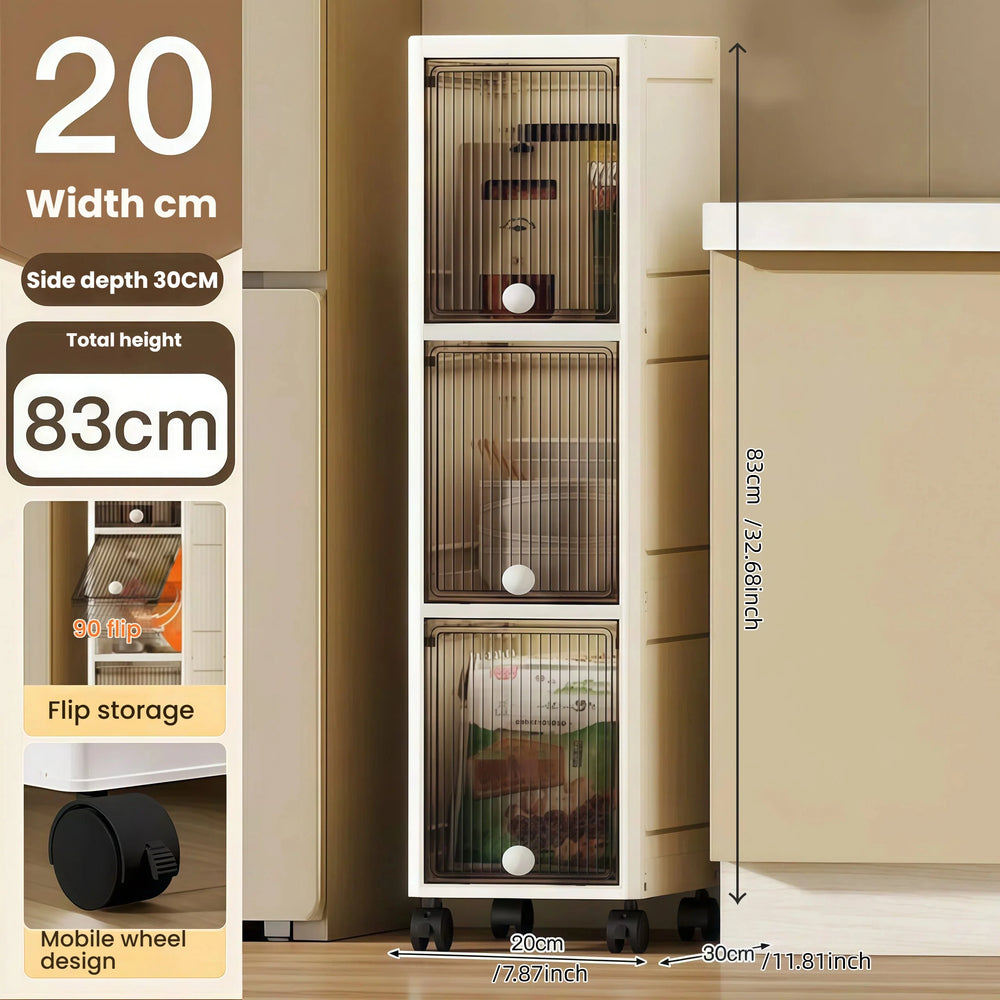 Storage Queen 20cm-Flip lid slit storage cabinet, kitchen slit shelf, bathroom multi-layer plastic snack cabinet, narrow-edge storage cabinet