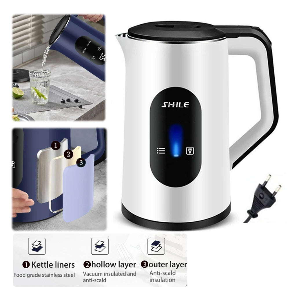 wAvvle 2.2L Stainless Steel Electric Digital Display Large Tea Kettle Auto-Shutoff Thermal Water Kettle 1500W Fast Boil Tea Pot Kettle