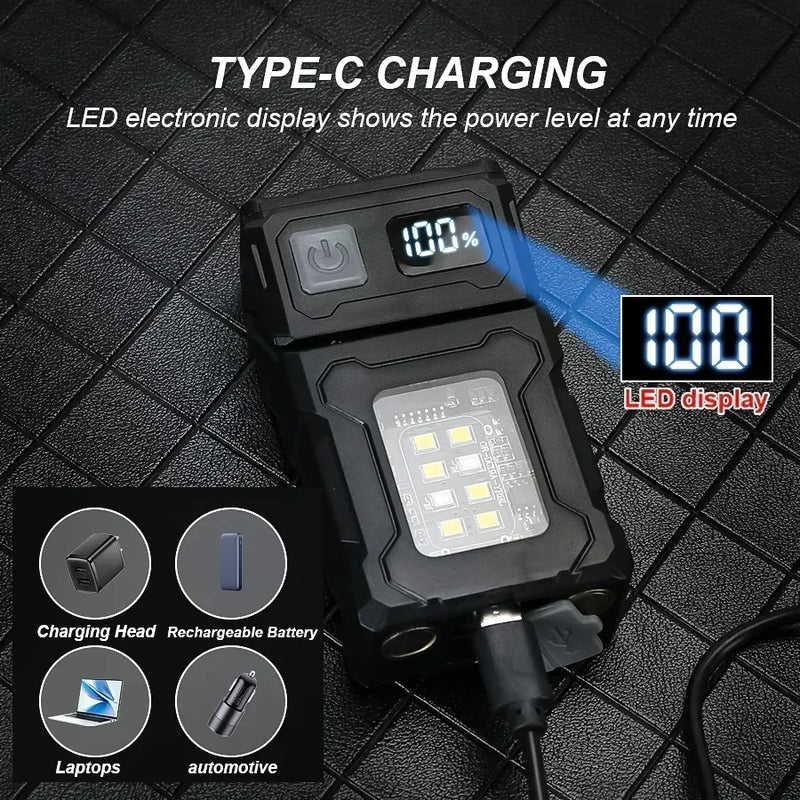 Clip-On Mini Portable LED Flashlight with Side COB Light Magnetic Tail USB Rechargeable