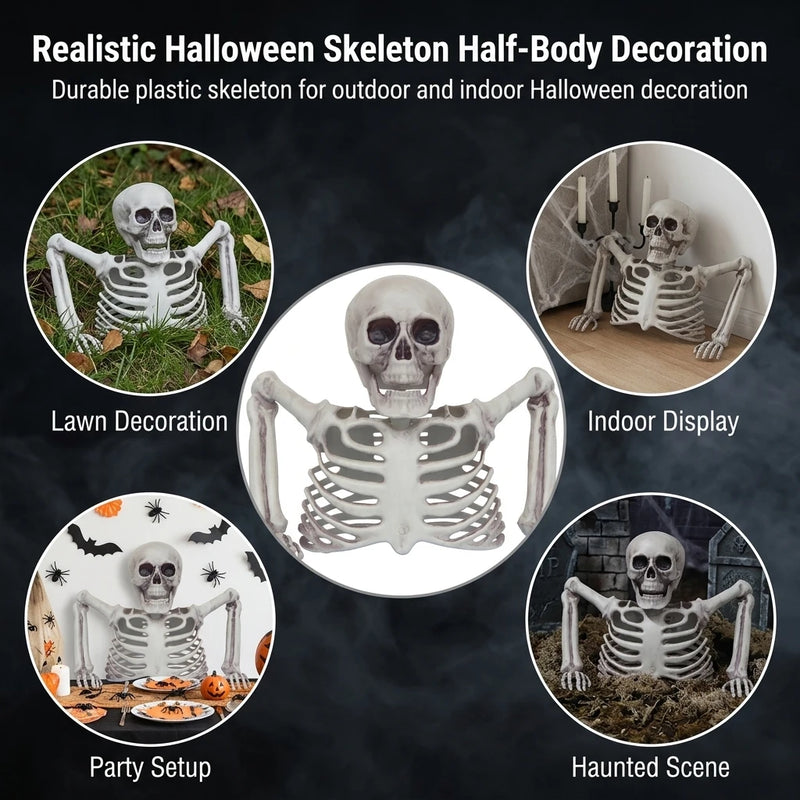 Halloween Skeleton Skull Ornament – Realistic Jointed Bone Prop for Courtyard, Garden & Grass Decorations