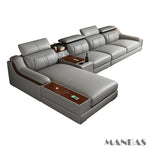 Alfour Modern Italian Leather Sofa for Living Room with Cup Holder, USB, Adjustable Headrests & Bluetooth Speaker - Linlamlim