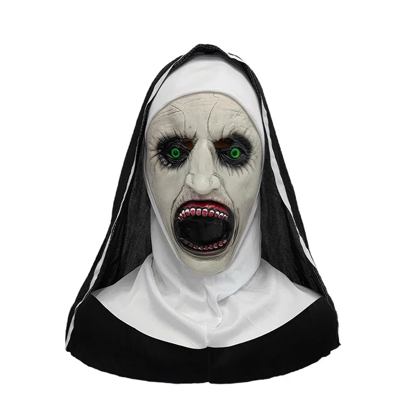 Scary Nun Mask Halloween Costume Bloody Horror Devil Face with Headwrap