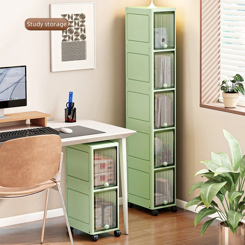 Storage Queen 20cm-Flip lid slit storage cabinet, kitchen slit shelf, bathroom multi-layer plastic snack cabinet, narrow-edge storage cabinet