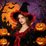 Gothic Lolita Witch Hat – Satin Bow, Lace & Star Pendant Bendable Masquerade Costume Hat for Women, Halloween Party & Cosplay
