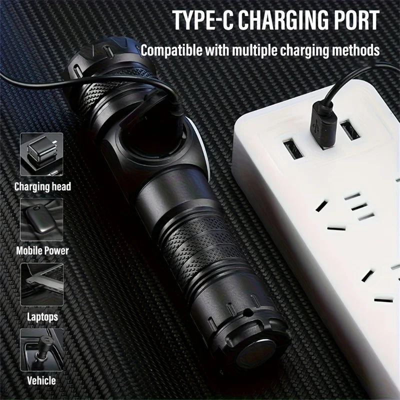 Gondiah Camping High Strong Power LED Flashlights USB Rechargeable Magnetic Tactical Torch with COB Side Light Camping Fishing Zoom Lantern