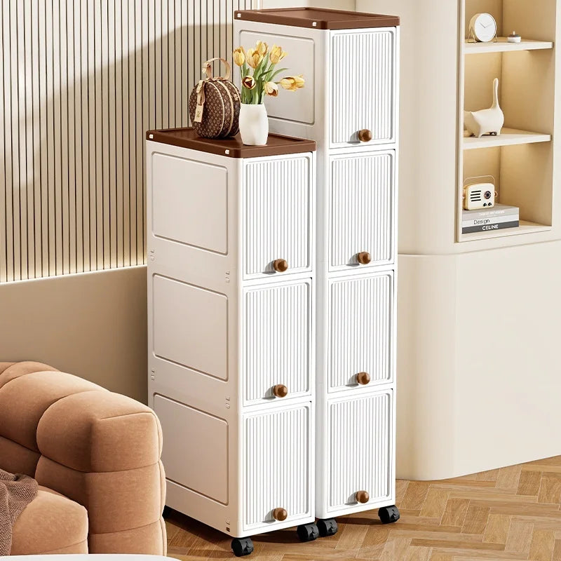 Storage Queen 20cm-Flip lid slit storage cabinet, kitchen slit shelf, bathroom multi-layer plastic snack cabinet, narrow-edge storage cabinet