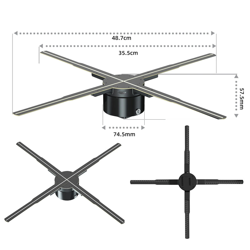 VIGAOT 50cm Wi-Fi Holographic Fan 3D Advertising Machine 576 LED Sign Neon Smart HD Player Support Video Picture Logo Holographic Light