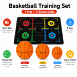Basketball Training Mat + Silent Balls Set, Sizes 3 5 7, Indoor Practice & Coordination