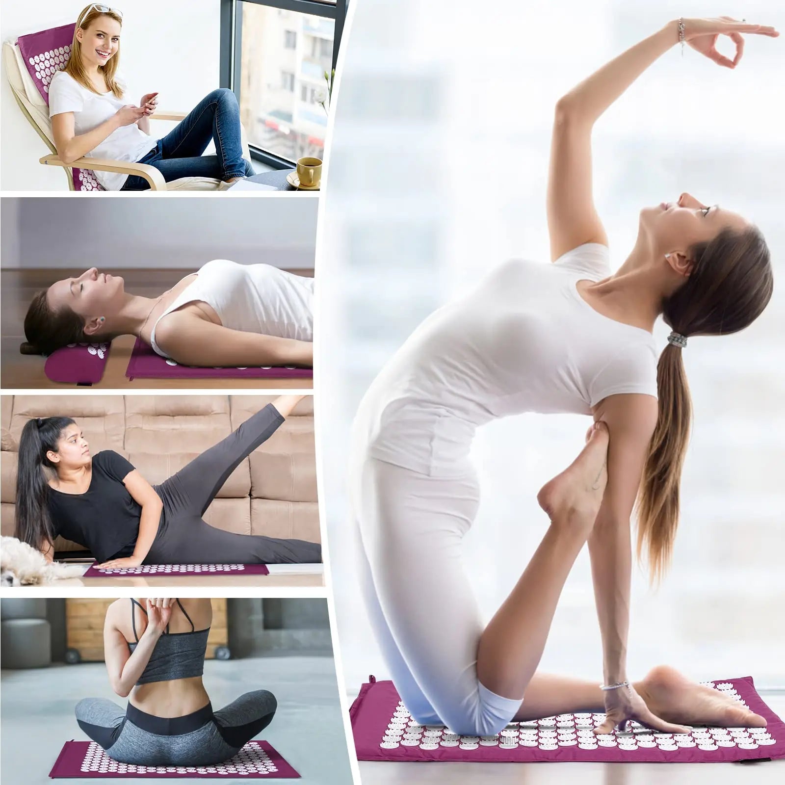 Acupressure Mat Sensi Massage Mat Pillow Set  applicator for Neck Foot Yoga Mat with Needle Back Cushion