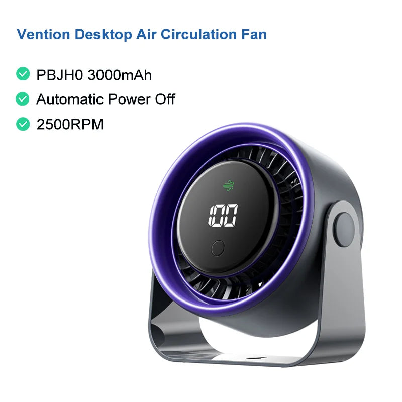 Vention Air Circulation Fan Wireless Electric Fan 3000/4500mAh Portable Speed Cooling Cooler 2500RPM