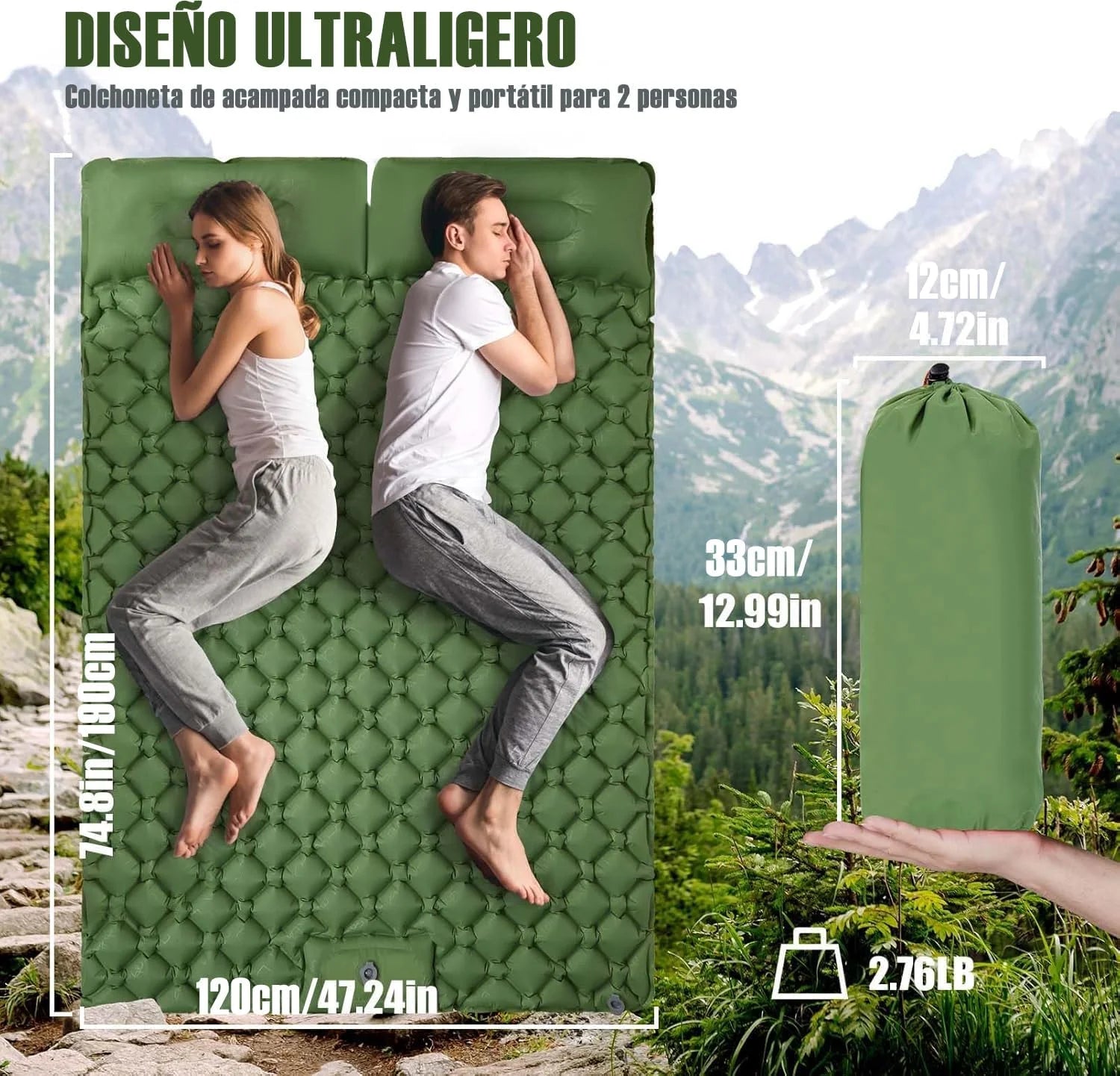 Outdoor Camping Double Inflatable Mattress Extra Wide Sleeping Pad Ultralight Folding Bed Sleeping Mat Car Travel Mat