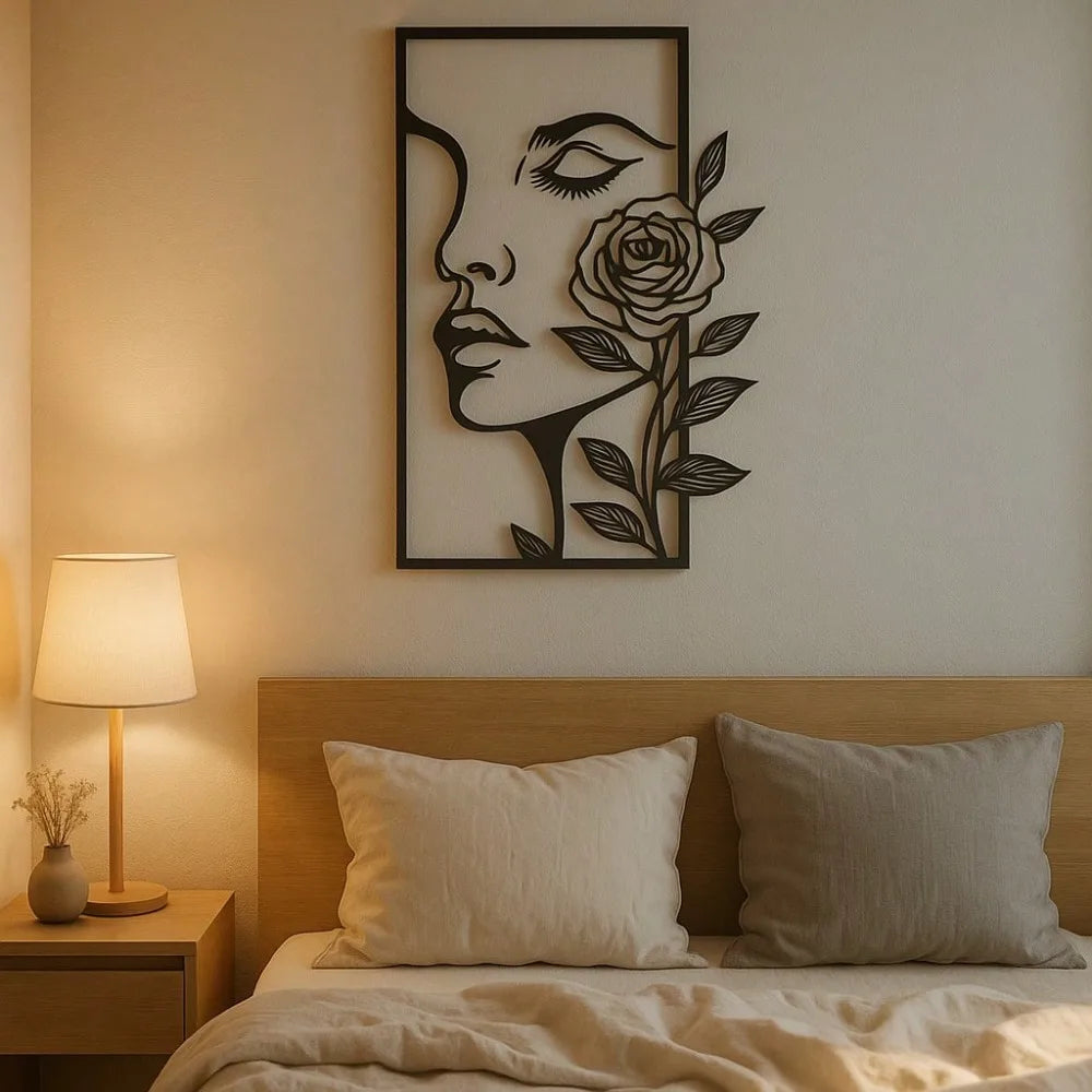 CIFBUY Woman Flower Metal Wall Art Decor Modern Home Gift Aesthetic Portrait Face Outline Bedroom Room Decor