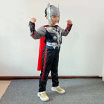 Thor Muscle Hero Cosplay Costume – Full-Body Superhero Jumpsuit with Hammer, Anime-Inspired Halloween & Carnival Costume Set for Kids