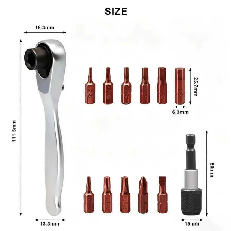 Father's Day Special 14in1 Multifunction 90 Degree Ratchet Screwdriver Set Match 12Pcs L25mm Bits Mini Repair Tool Kit For Bicycle DIY Household Tool