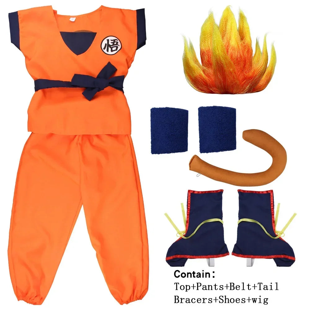 NEW Goku Cosplay Costume for Kids & Adults – Son Goku Super Saiyan Training Suit with Wig, Party Outfit
