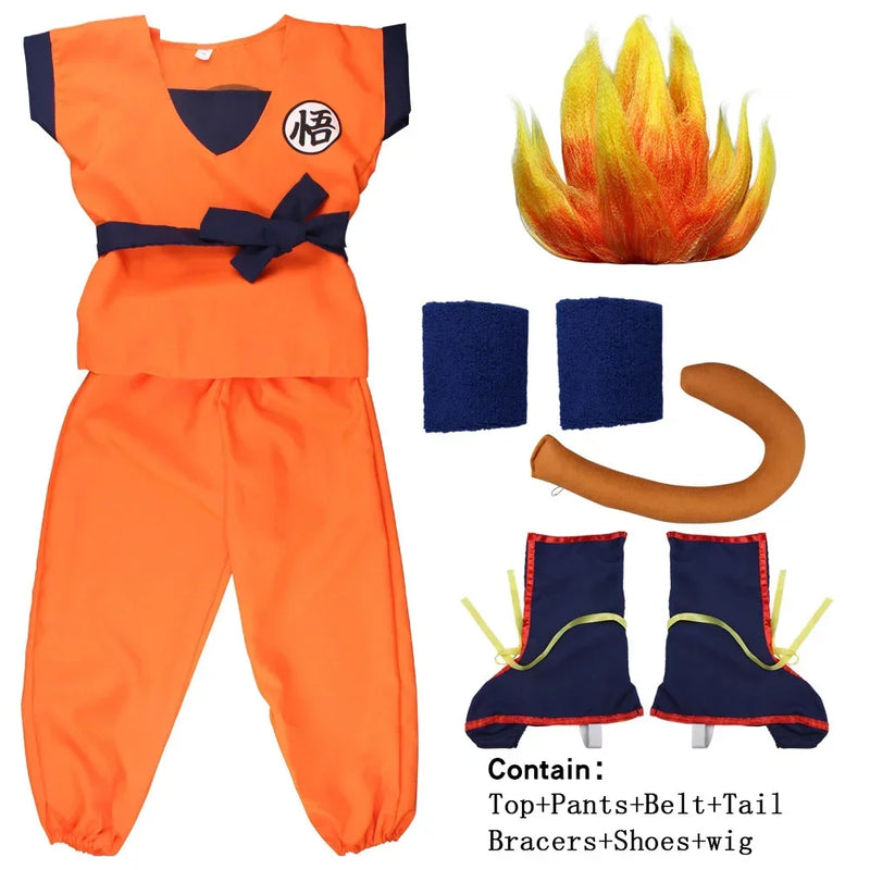 NEW Goku Cosplay Costume for Kids & Adults – Son Goku Super Saiyan Training Suit with Wig, Party Outfit