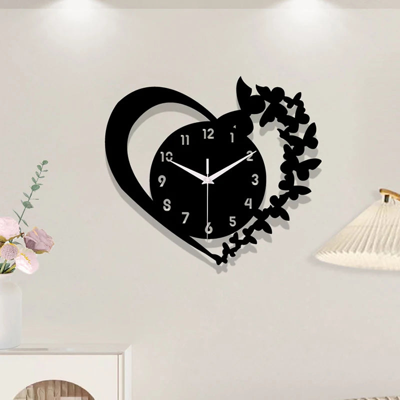 east Home Heart shaped frameless design acrylic silent clock living room bedroom home decoration Mother's Day New Year Easter gift