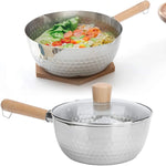 MYVIT Stainless Steel Saucepan with Lid Solid wood handle with hook Multipurpose Saucepan with Pour Spouts, Sauce Pot, Cooking Pot
