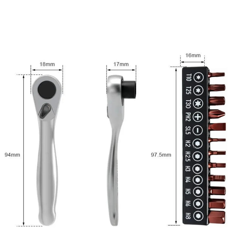 Father's Day Special 14in1 Multifunction 90 Degree Ratchet Screwdriver Set Match 12Pcs L25mm Bits Mini Repair Tool Kit For Bicycle DIY Household Tool