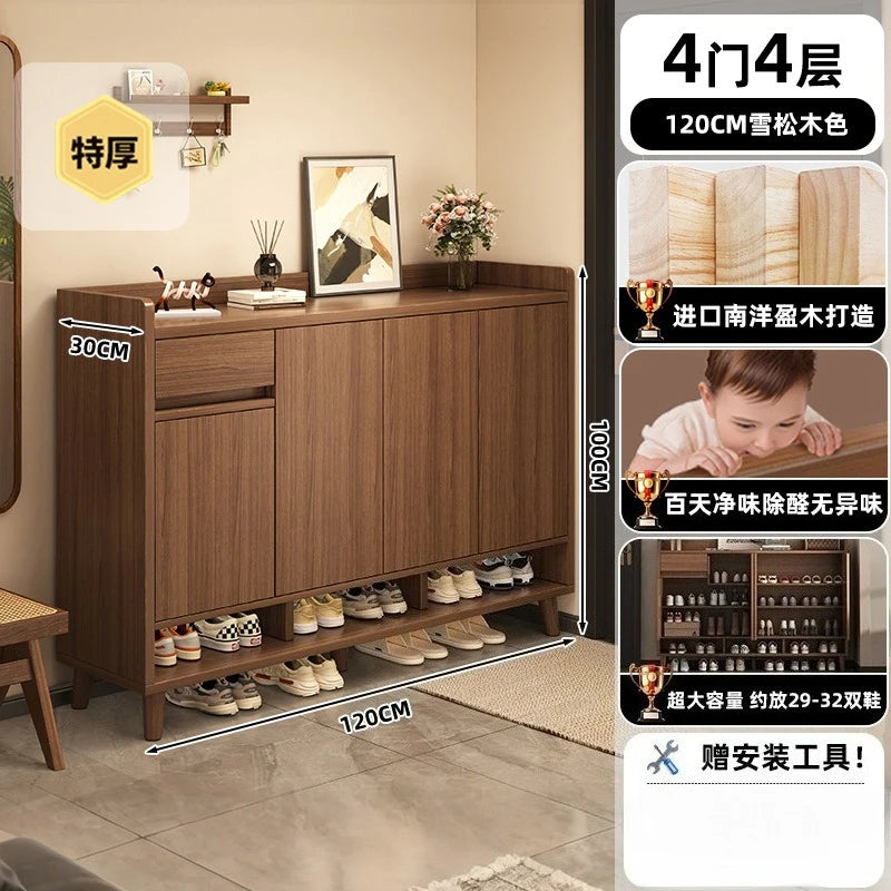 MOYU Multi-Function Pine Wood Shoe Cabinet Storage Furnitur Modern Freestanding Entryway Shoe Rack with Home Organization Furniture