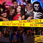 1pc 25m Halloween Do Not Enter Warning Tape – Bloody Handprint Drip Design Yellow Barrier Tape for Haunted House & Party Decor