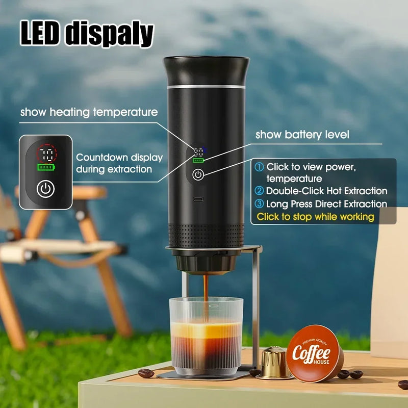 DENOKIN Portable Espresso Coffee Machine With Digital Display 3-in-1 Capsule Coffee Maker for Car & Home Camping Coffee Maker