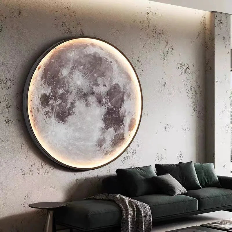 Nawongo Dimmable Indoor Creative Wall Mounted Ceiling Light Creative Bedside Living Room Round Decoration Modern LED Moon Wall 50cm Wall Light
