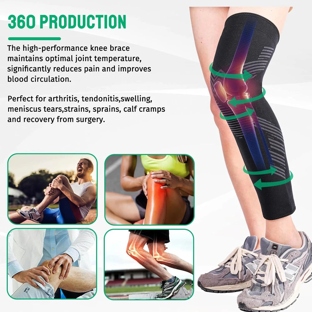 1/2PCS Full Leg Copper Compression Sleeves for Men And Women Long Knee Brace Support for Basketball, Running, Workout, Cycling