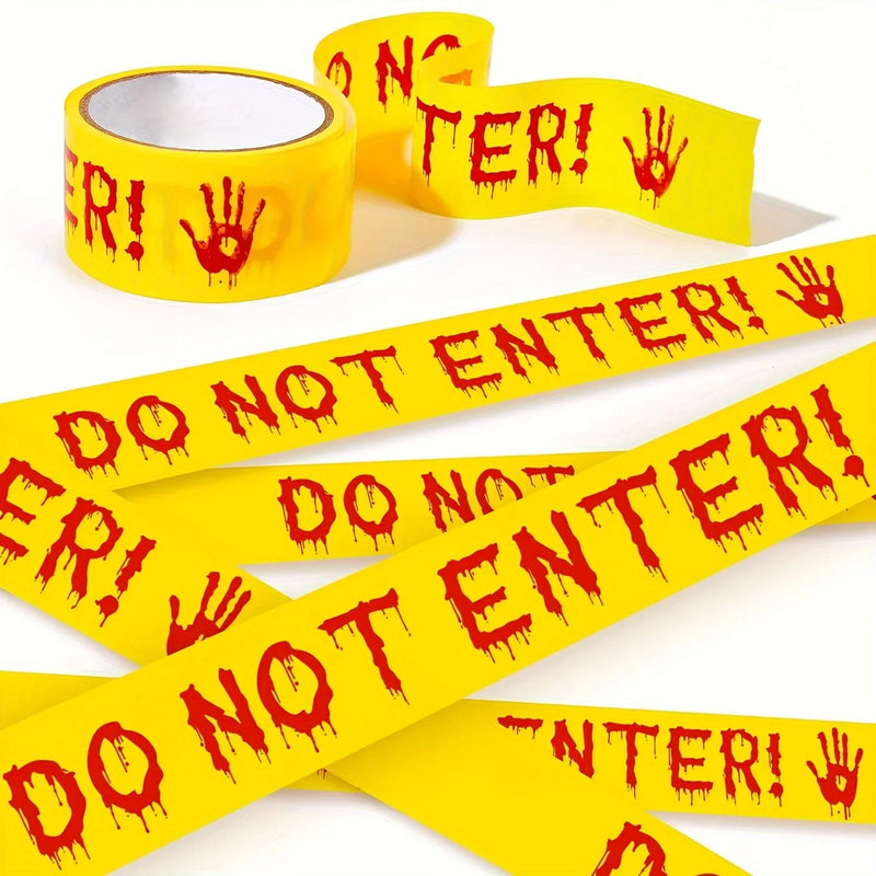 1pc 25m Halloween Do Not Enter Warning Tape – Bloody Handprint Drip Design Yellow Barrier Tape for Haunted House & Party Decor