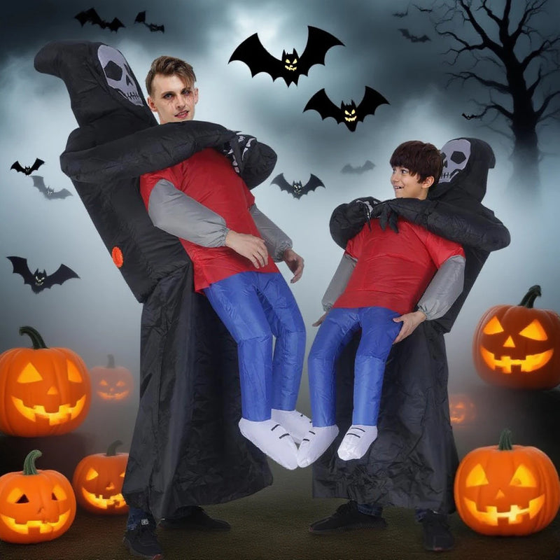 Adult Inflatable Grim Reaper Carrying Person Costume Scary Halloween Cosplay Outfit for Party, Pranks, Performances & Stage Shows