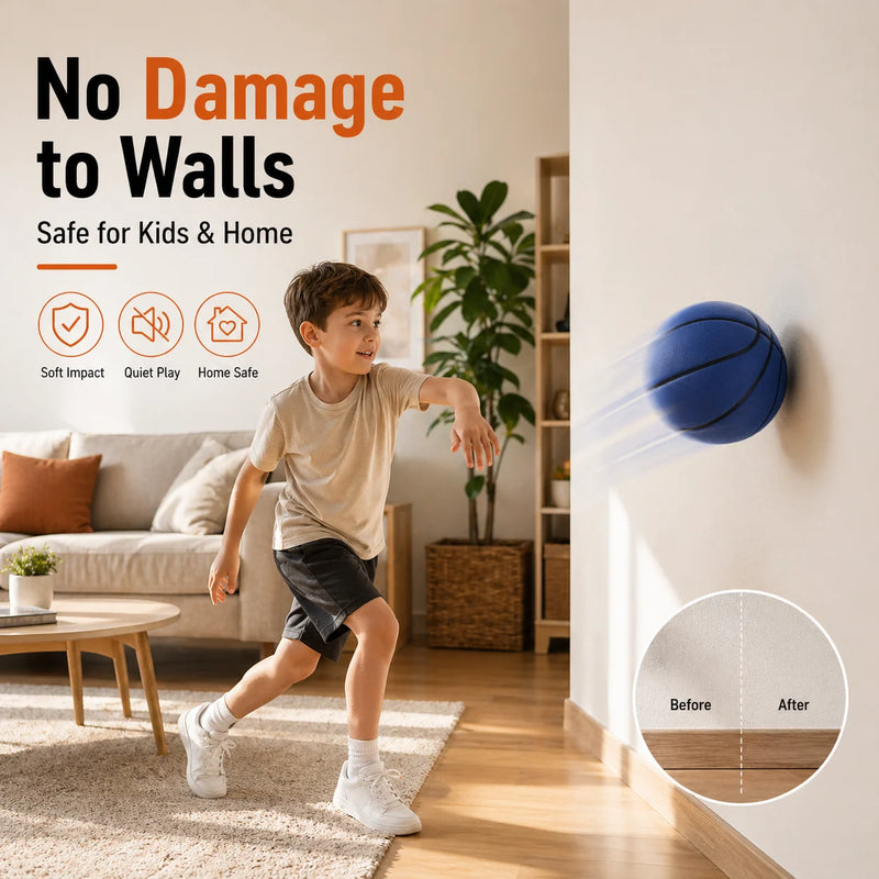 Silent Basketball Hoop Set, Indoor Foam Basketball with Mini Hoop, No Noise Training Ball for Home, Apartment & Kids Practice