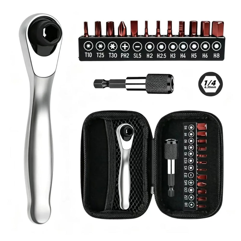 Father's Day Special 14in1 Multifunction 90 Degree Ratchet Screwdriver Set Match 12Pcs L25mm Bits Mini Repair Tool Kit For Bicycle DIY Household Tool