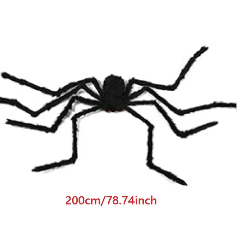 Giant Black Plush Spider Halloween Decoration – 30–200cm Scary Spider Prop for Haunted Houses, Indoor & Outdoor Parties and Horror Decor