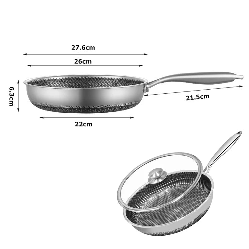 east Essentials Stainless Steel Frying Pan Nonstick Honeycomb Fry Pan with Lid Induction Ceramic Electric Gas Cooktops