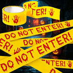 1pc 25m Halloween Do Not Enter Warning Tape – Bloody Handprint Drip Design Yellow Barrier Tape for Haunted House & Party Decor