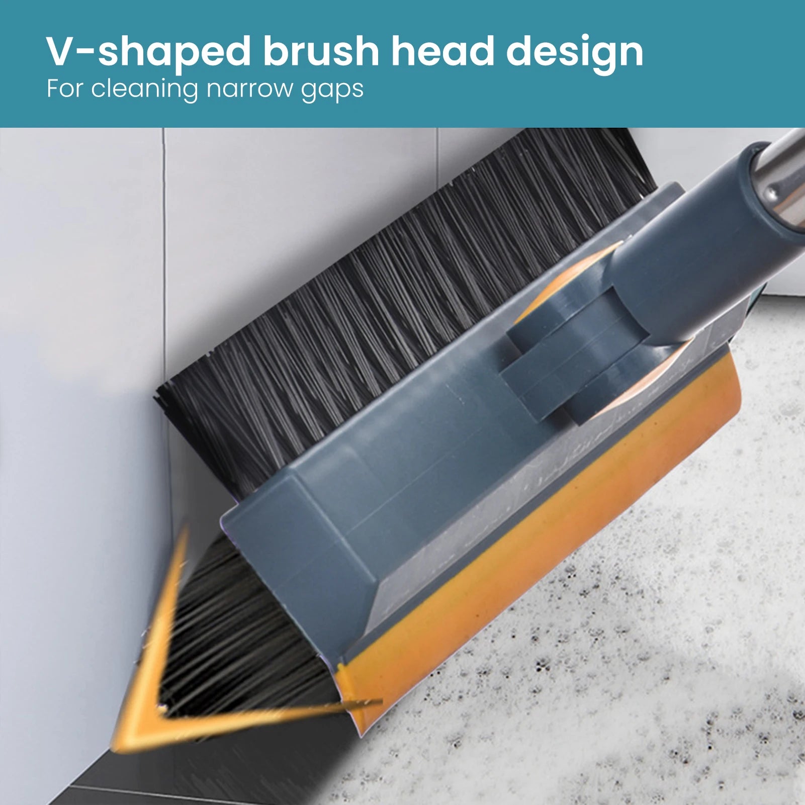 ACRDDK 3 in 1 Floor Scrub Brush 180 Degree Rotation with Adjustable V-Shaped Broom Long Handle Bathroom Kitchen Floor Crevice Cleaning