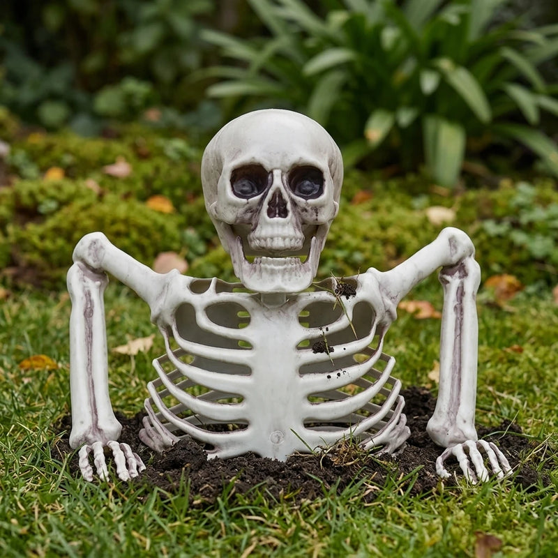 Halloween Skeleton Skull Ornament – Realistic Jointed Bone Prop for Courtyard, Garden & Grass Decorations