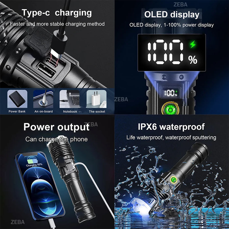 Gondiah Camping Powerful 2*300W LED Flashlight 8500000LM
