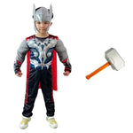 Thor Muscle Hero Cosplay Costume – Full-Body Superhero Jumpsuit with Hammer, Anime-Inspired Halloween & Carnival Costume Set for Kids