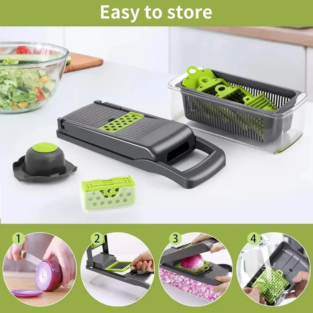 Galavilly Multifunctional Vegetable Chopper Handle Food Grate Food Chopper Vegetable Slicer Dicer Cut 14/16 in 1 Kitchen Items Cocina
