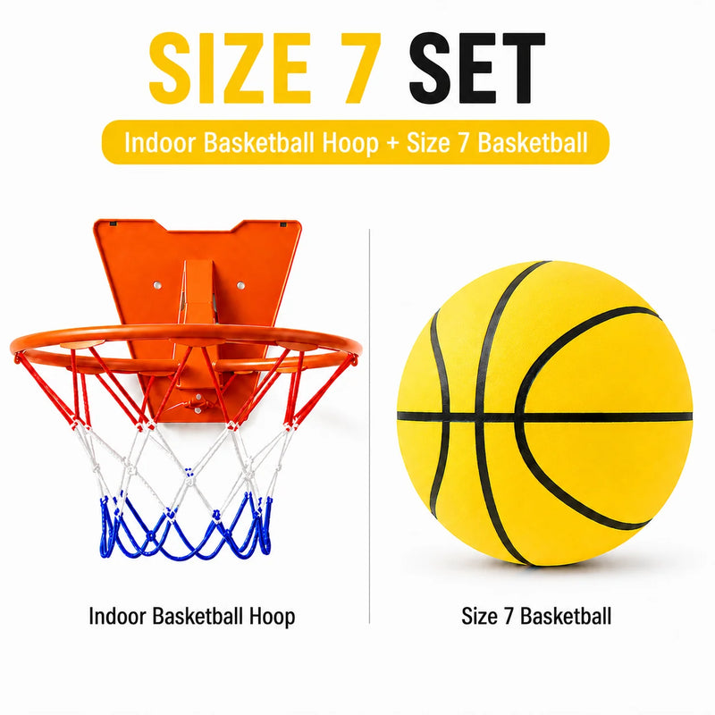 Silent Basketball Hoop Set, Indoor Foam Basketball with Mini Hoop, No Noise Training Ball for Home, Apartment & Kids Practice