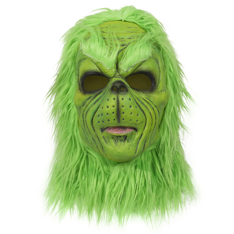 The Grinch Mask – Christmas Green-Haired Monster Costume with Gloves & Santa Hat, Festive Cosplay & Holiday Party Prop