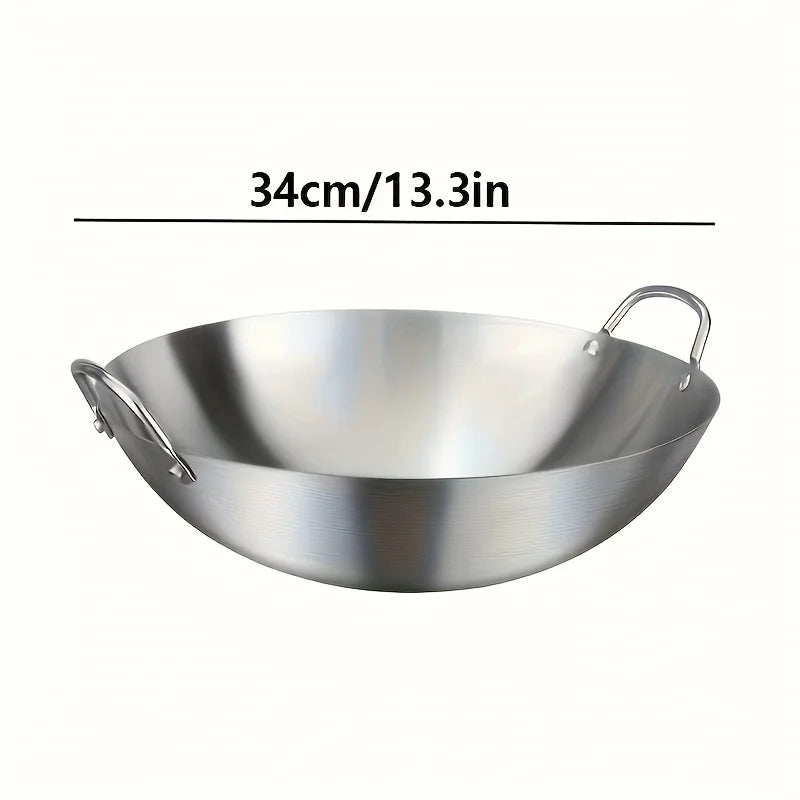 MasterBro 1pc Large Stainless-Steel Wok, Uncoated Thick High-Quality Durable Chef's Pan with Dual Handles, Easy to Clean